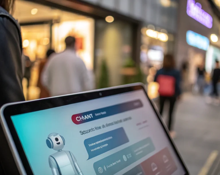 Interfaz de chatbot en un dispositivo digital, destacando un diseño moderno y eficiente para el procesamiento de devoluciones en un entorno de comercio electrónico.