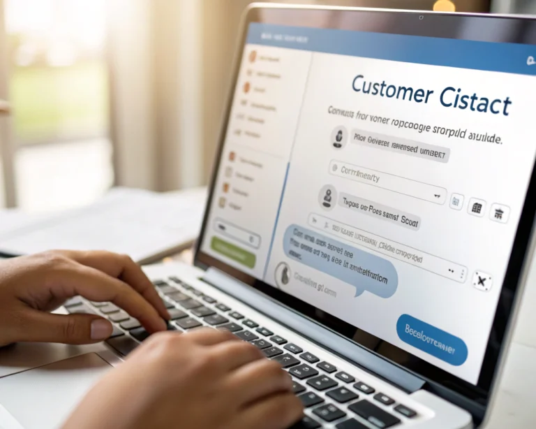 Interfaz de chatbot virtual en un sitio de comercio electrónico interactuando con un cliente genérico que consulta sobre un producto, con iluminación suave y un enfoque en la tecnología moderna.